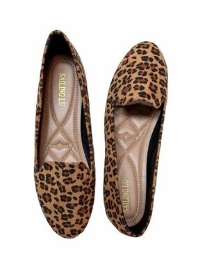 SAILING LU Leopard Print Faux Suede Round Toe Ballet Flat Shoes